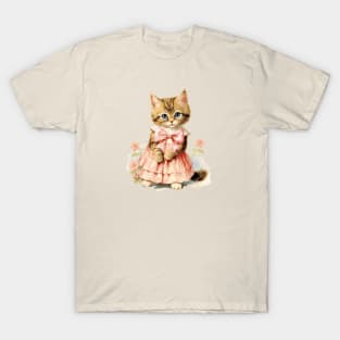 Pretty Kitty Vintage Cat Pink Bow T-Shirt